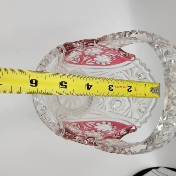 Anna Hütte Bleikristall German Lead Crystal Basket Candy Dish Cut Red Clear Vtg - Picture 6 of 6